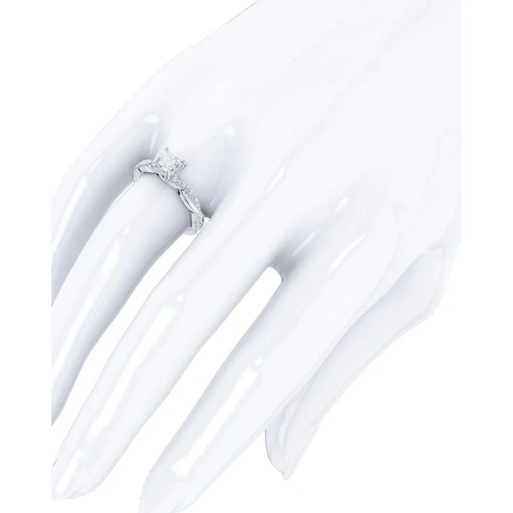 NEW Genuine Moissanite Princess Cut Twisted Band Engagement Ring Silver Size 7